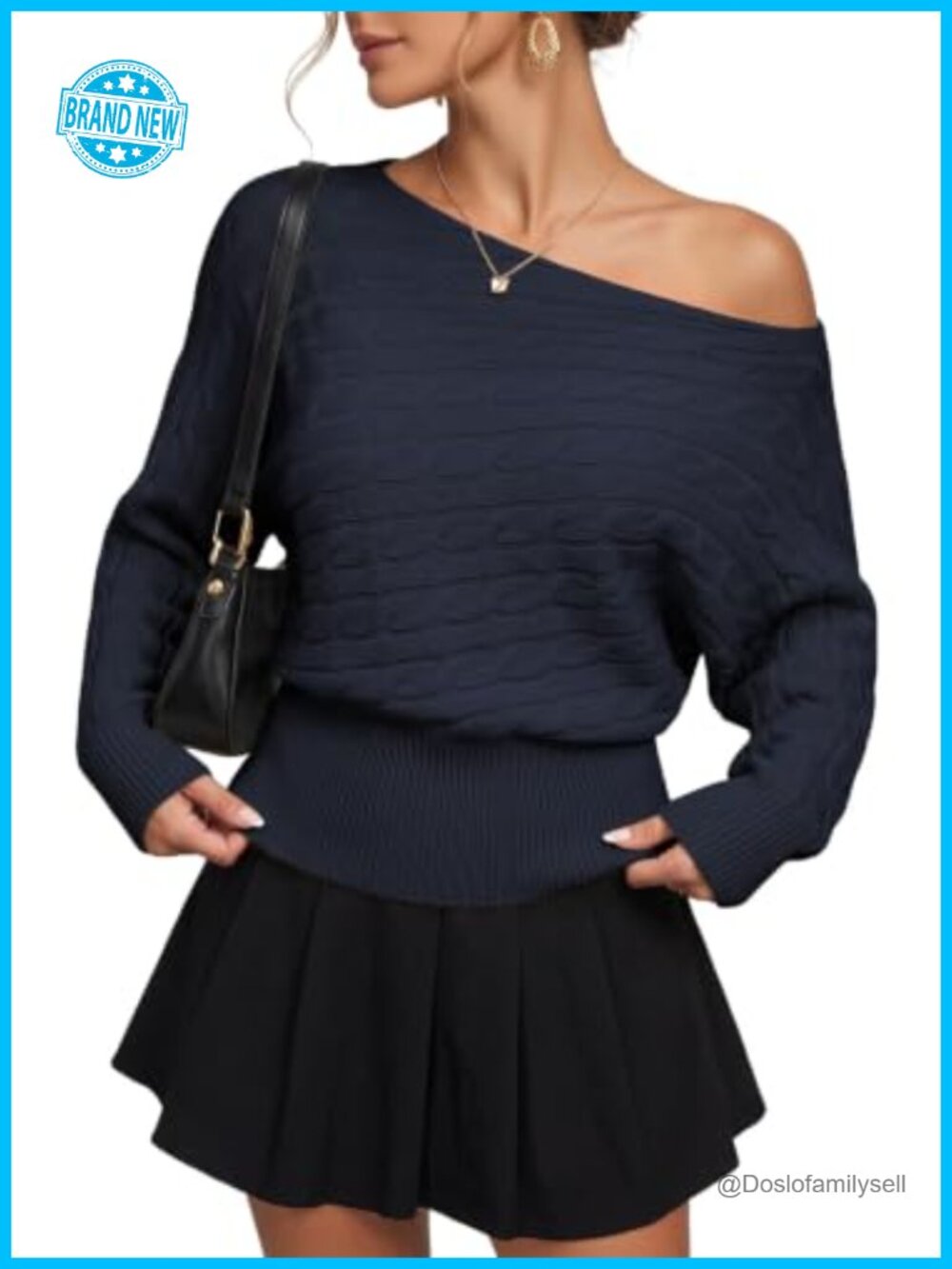 Dokotoo Batwing Sleeve Cable Knit Pullover Sweater